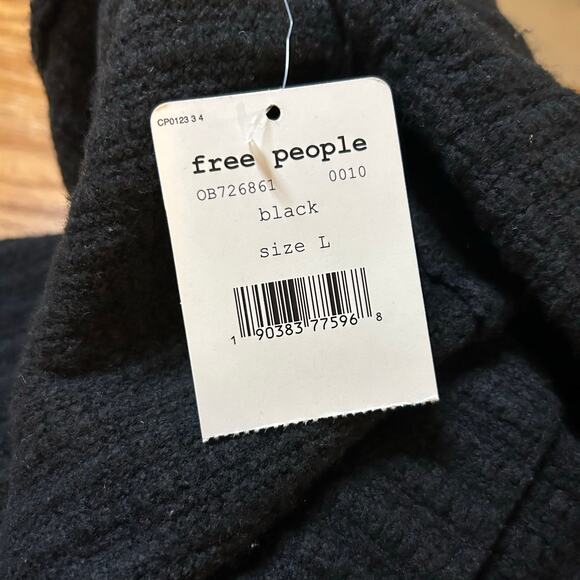 Free People Heart It Laces Black Sweater Size Large Oversize V-Neck Tunic Top - Picture 4 of 5